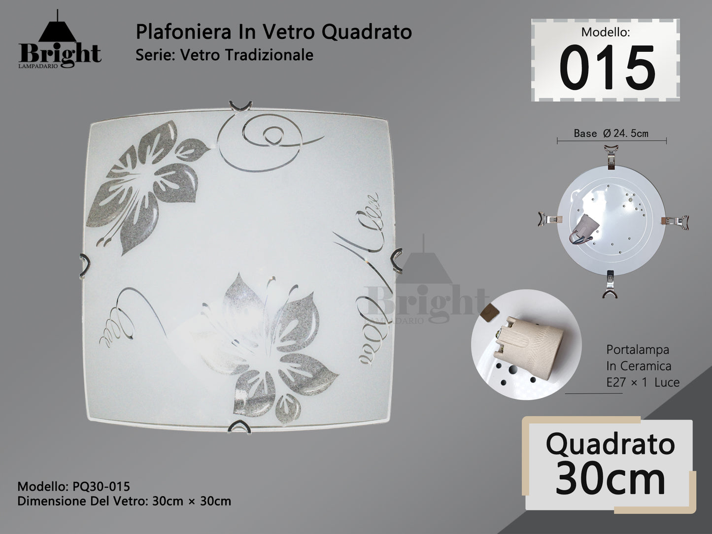 Runde Deckenlampe aus Glas mit einfacher moderner Lampenfassung von 30 cm