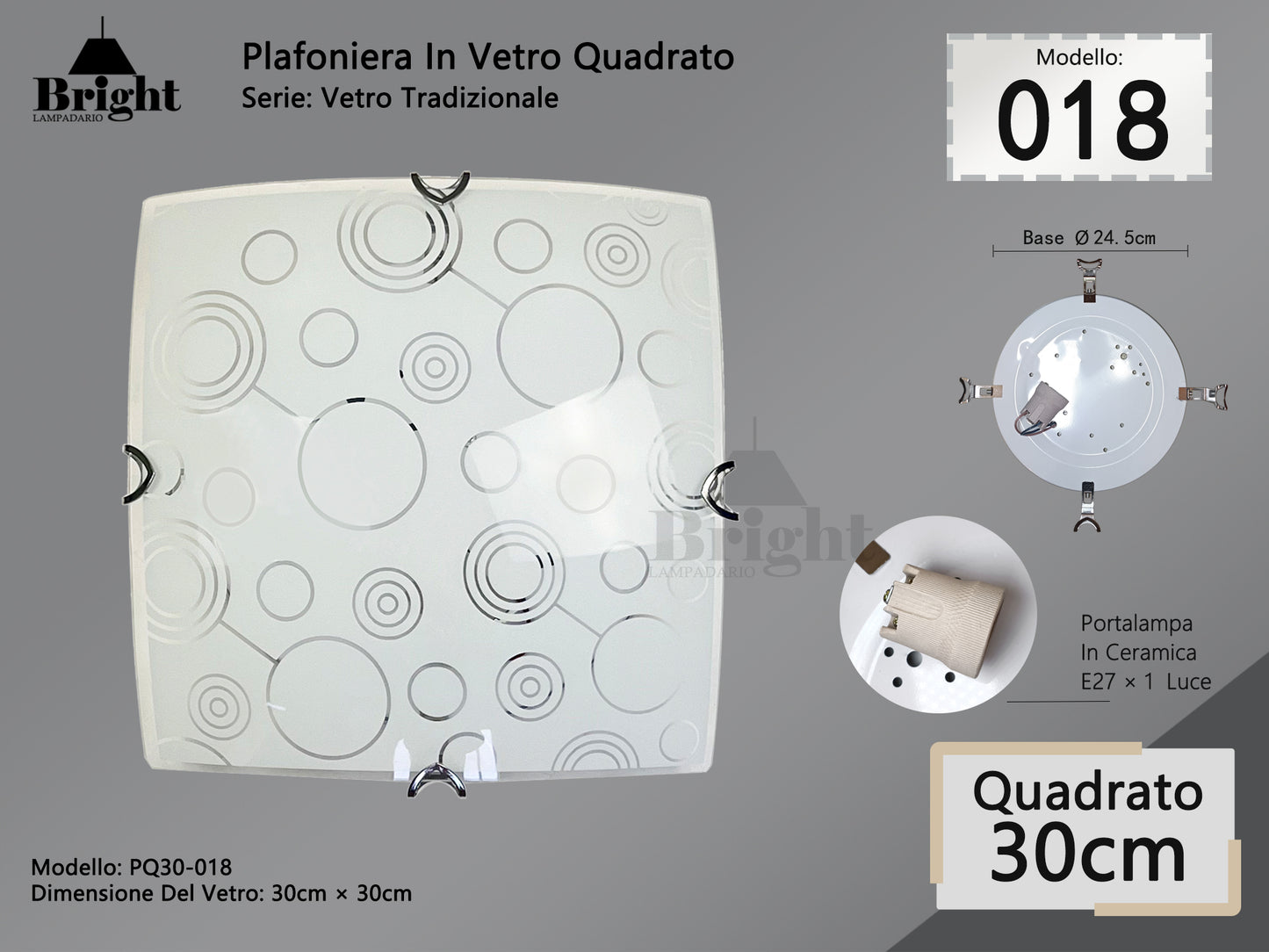 Runde Deckenlampe aus Glas mit einfacher moderner Lampenfassung von 30 cm