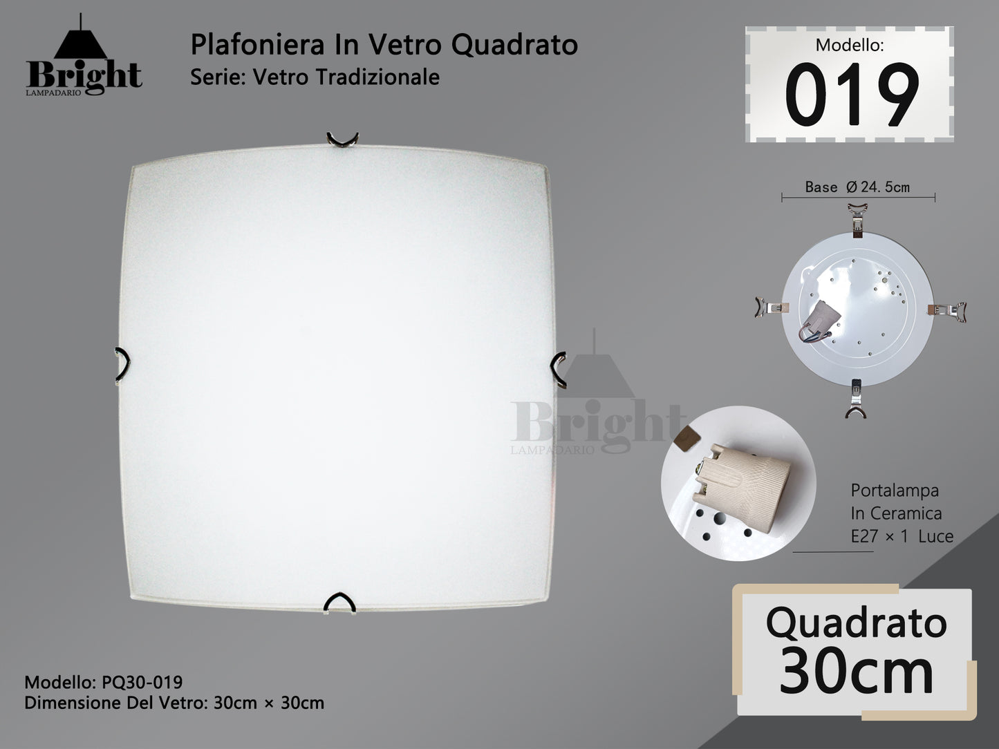 Runde Deckenlampe aus Glas mit einfacher moderner Lampenfassung von 30 cm