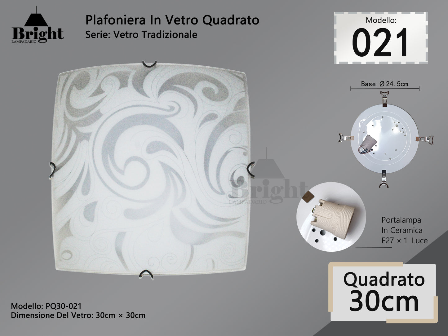 Runde Deckenlampe aus Glas mit einfacher moderner Lampenfassung von 30 cm