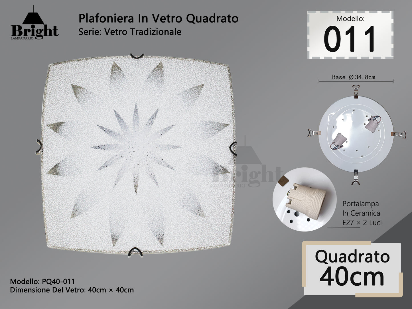 Plafoniera Quadrato in Vetro Tradizionale E27 40*40cm - Stile Classico Tradizionale