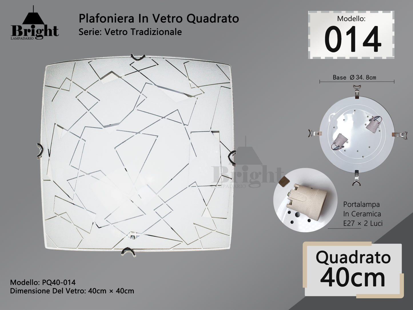 Plafoniera Quadrato in Vetro Tradizionale E27 40*40cm - Stile Classico Tradizionale