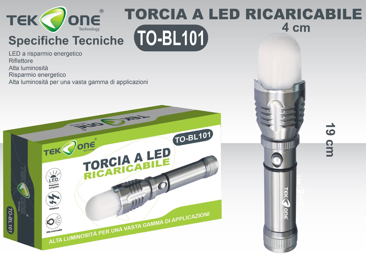 Torcia A Led Ricaricabile Lampada portabile TO-BL101/ TEK ONE