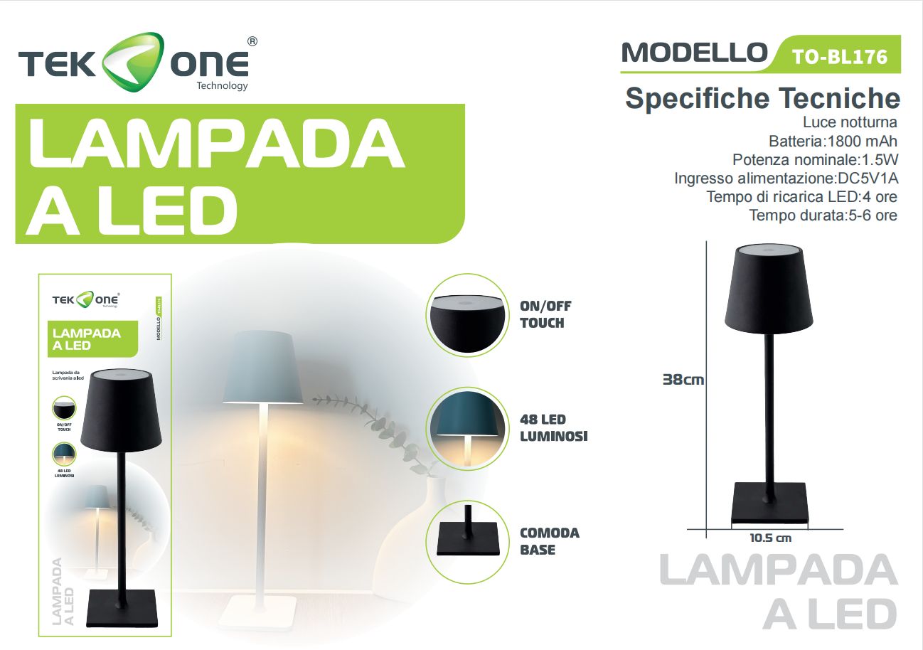 Lampada da tavolo ricaricabile a led TO-BL176/Lumetto decorativo/ TEK ONE