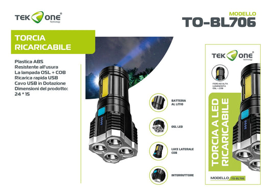 Torcia A Led Ricaricabile Lampada portabile TO-BL706/ TEK ONE