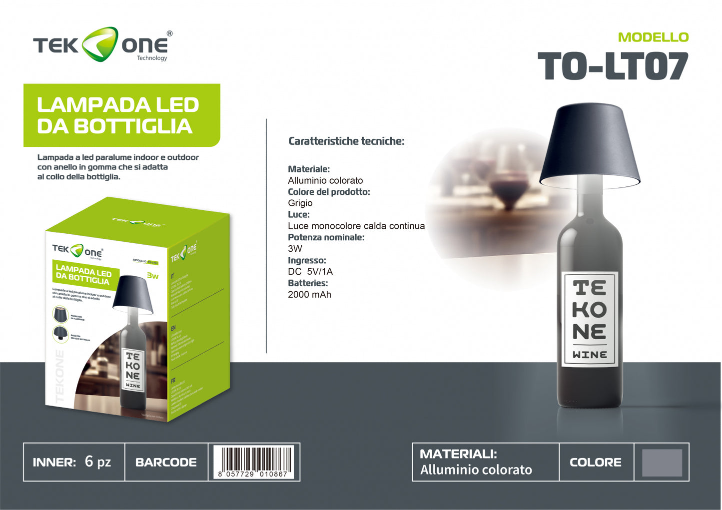 Lampada da tavolo ricaricabile a led TO-LT07/Lumetto decorativo/ TEK ONE