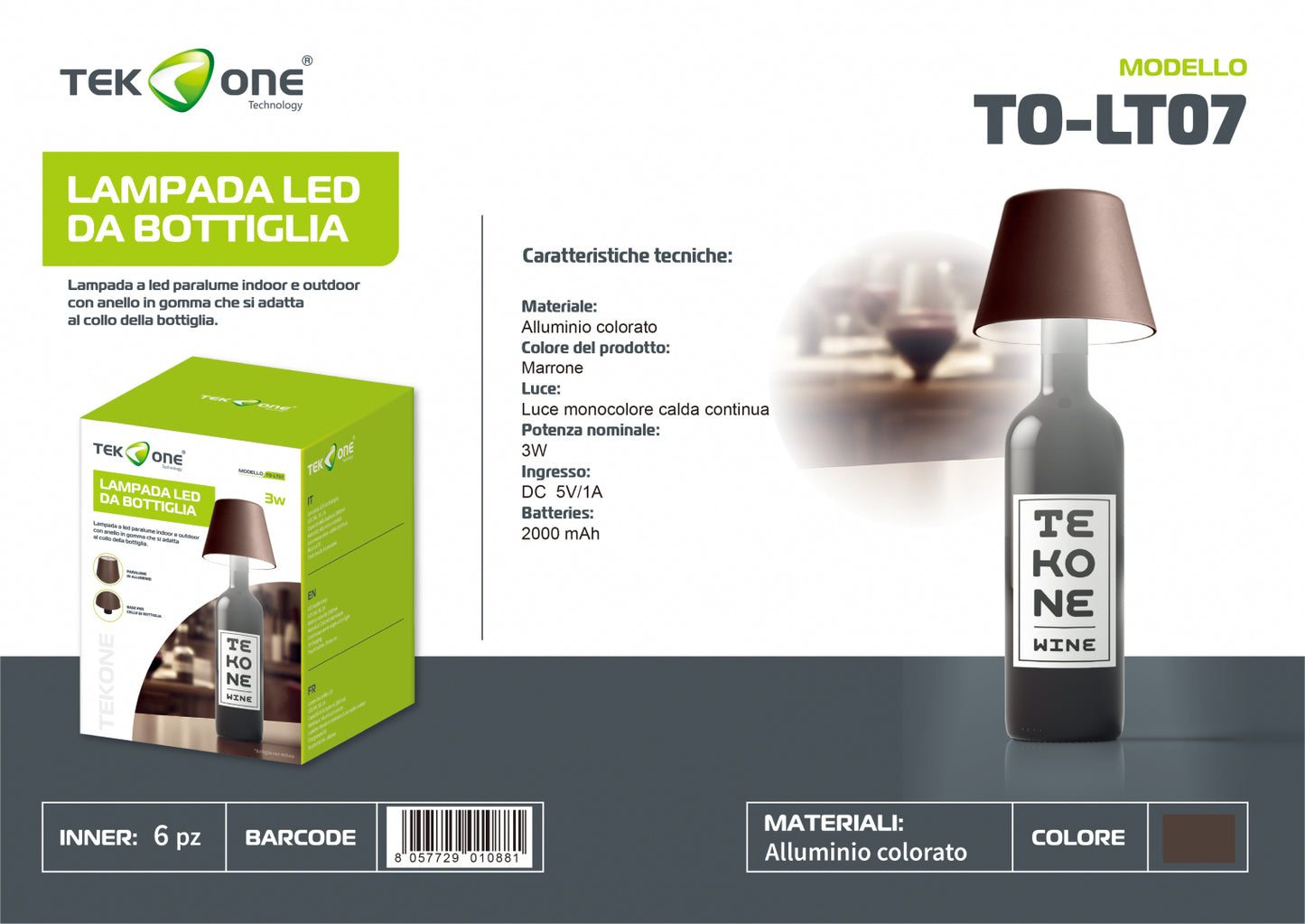 Lampada da tavolo ricaricabile a led TO-LT07/Lumetto decorativo/ TEK ONE