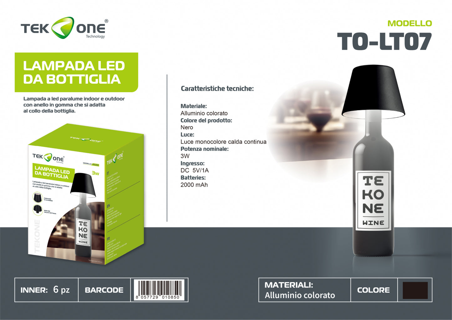 Lampada da tavolo ricaricabile a led TO-LT07/Lumetto decorativo/ TEK ONE