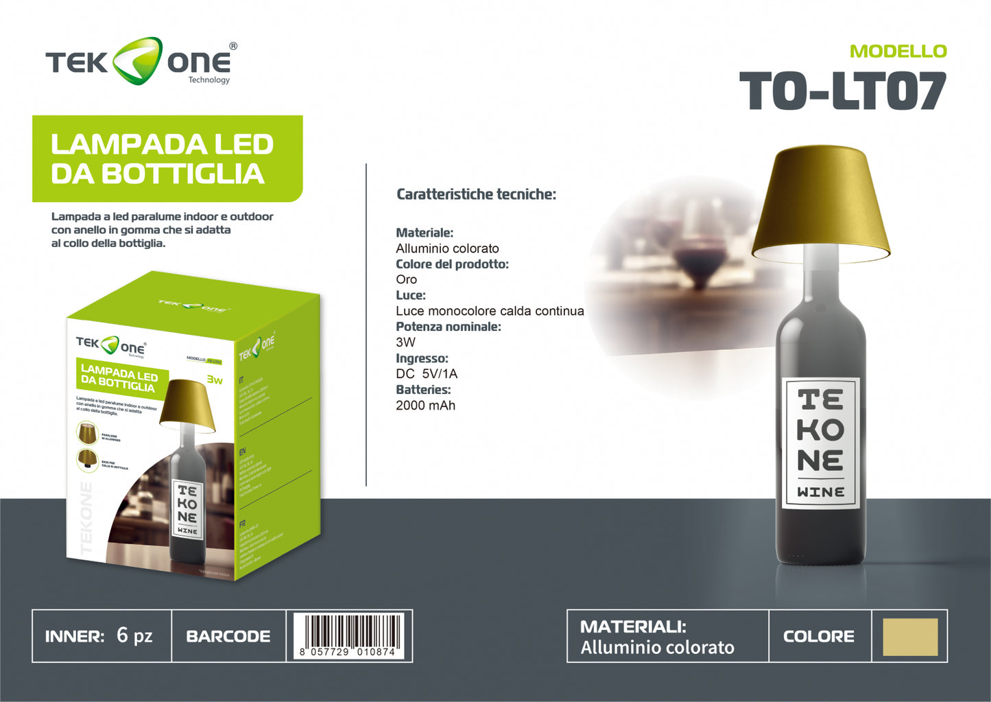 Lampada da tavolo ricaricabile a led TO-LT07/Lumetto decorativo/ TEK ONE