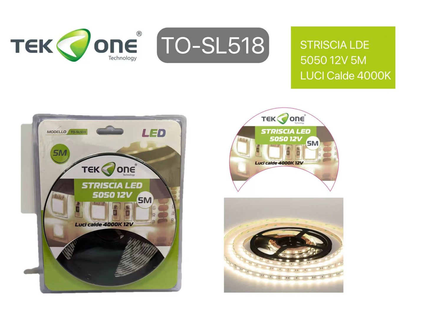 Striscia LED 5050 12V 5M  Luce blu Luce Fredde6400K  Naturale4000K Caldo3000K /TEK ONE