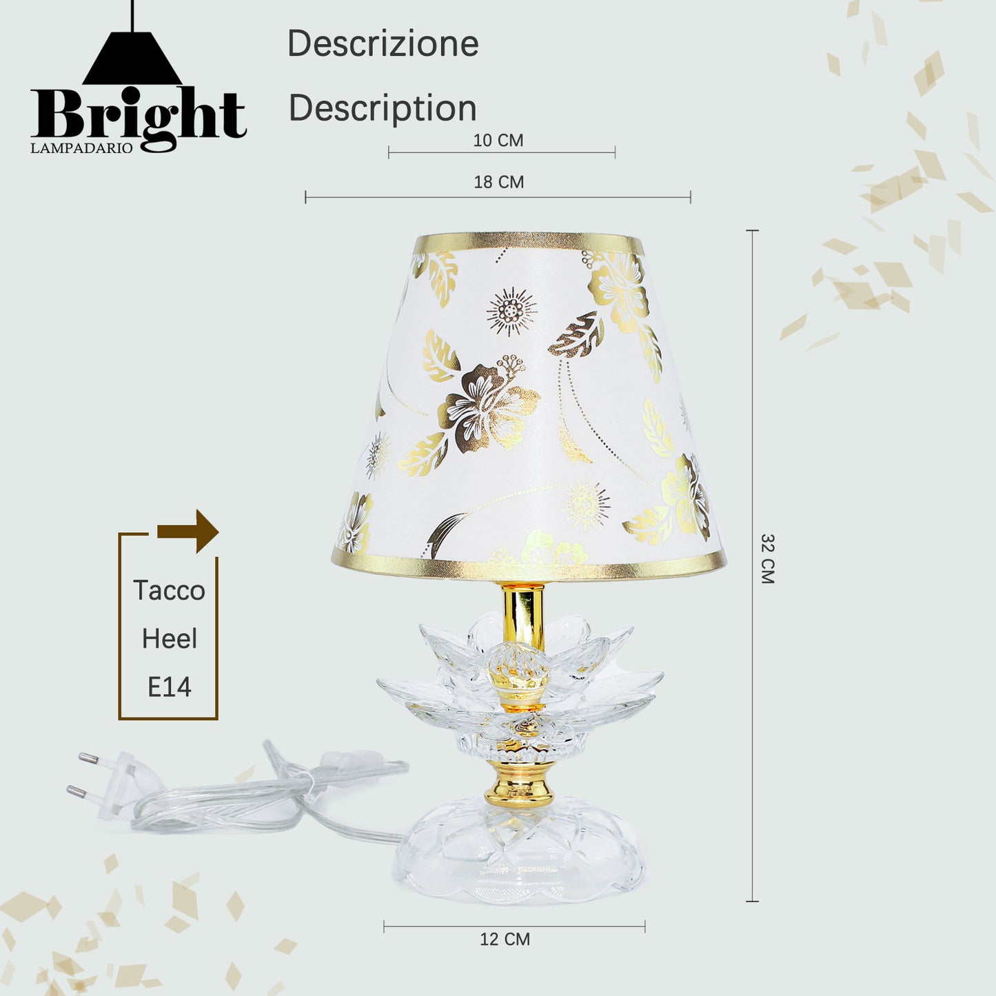 Lumetto di Vetro con paralumi mod.1003Fiori di loto lumi da comodino tavolo/lumetti in vetro