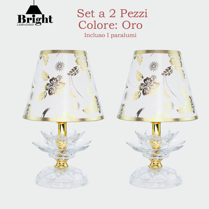 Lumetto di Vetro con paralumi mod.1003Fiori di loto lumi da comodino tavolo/lumetti in vetro