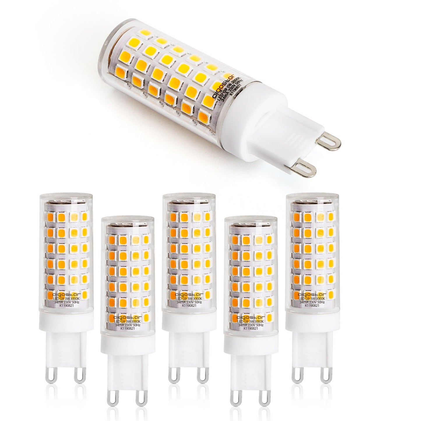 Lampadina LED G9,Con Base In Ceramica6W (Equivalente Alogeno 48W), 600LM, 360°, 3000K luce calda. Lampadina LED senza sfarfallio, non dimmerabili