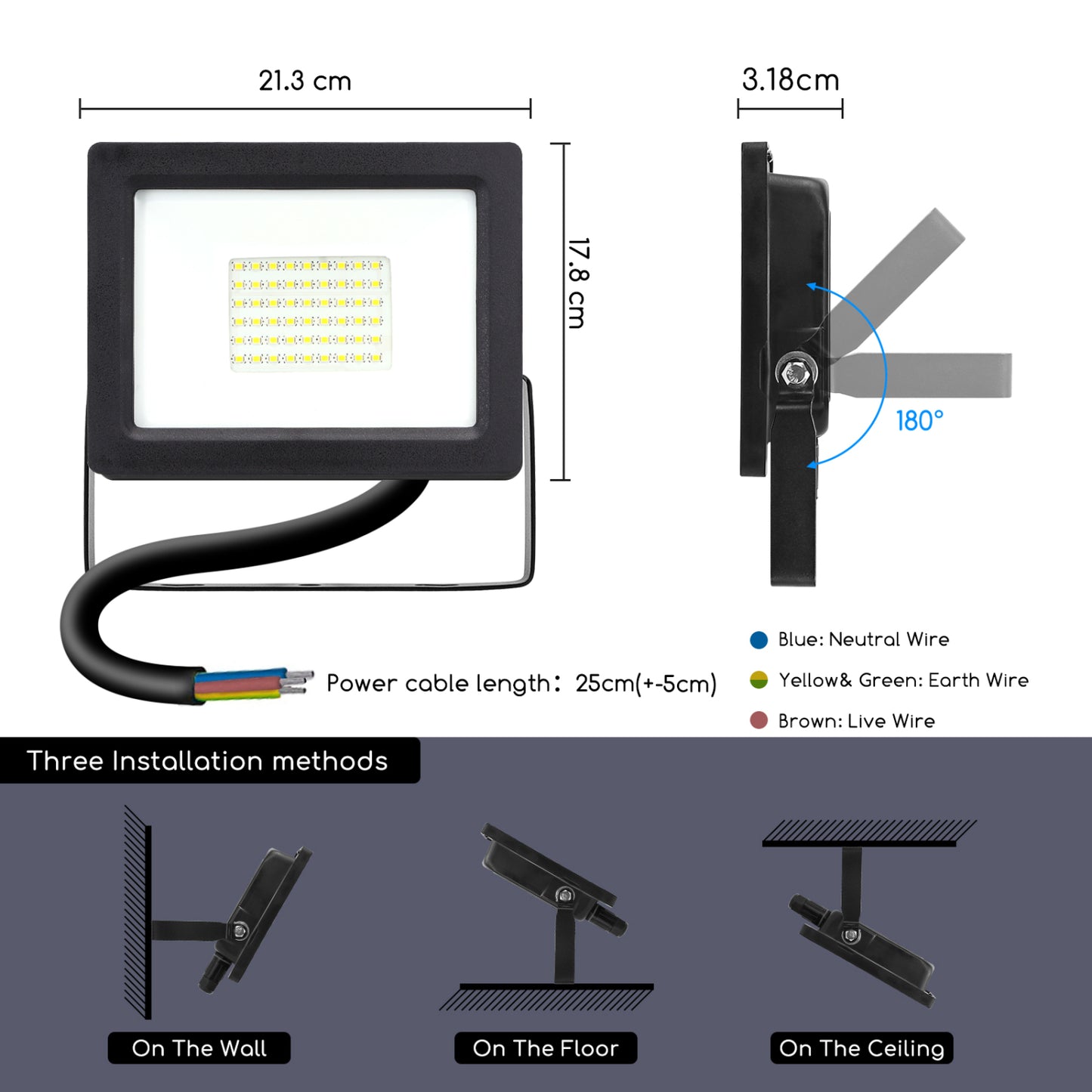 Ultra-Sottile Faretto Led da Esterno, 30W Luce Bianca Fredda 6400K 2700lm, IP65(179670)