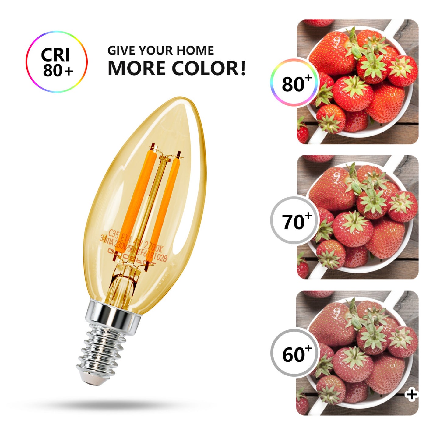 Lampadina LED E14 C35 4W (40W), 470 Lumen, Luce Fredda 6500K,Trasparente Lampadine LED