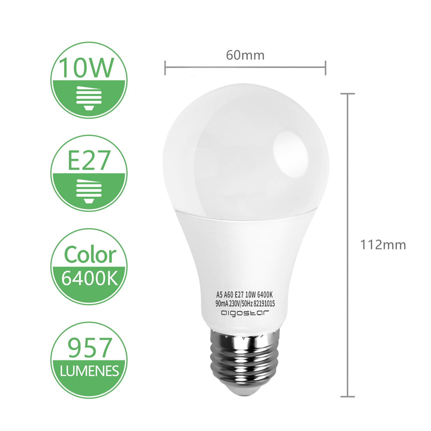 Lampadine LED A5 A60B, 10W, Attacco Piccolo E27, 850 lumen, Luce Bianca 6400K Luce Calda 300K