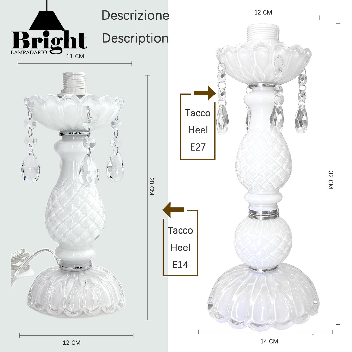 Lumetto BIANCO Tris Classico Vintage/lumi da comodino tavolo/in vetro…