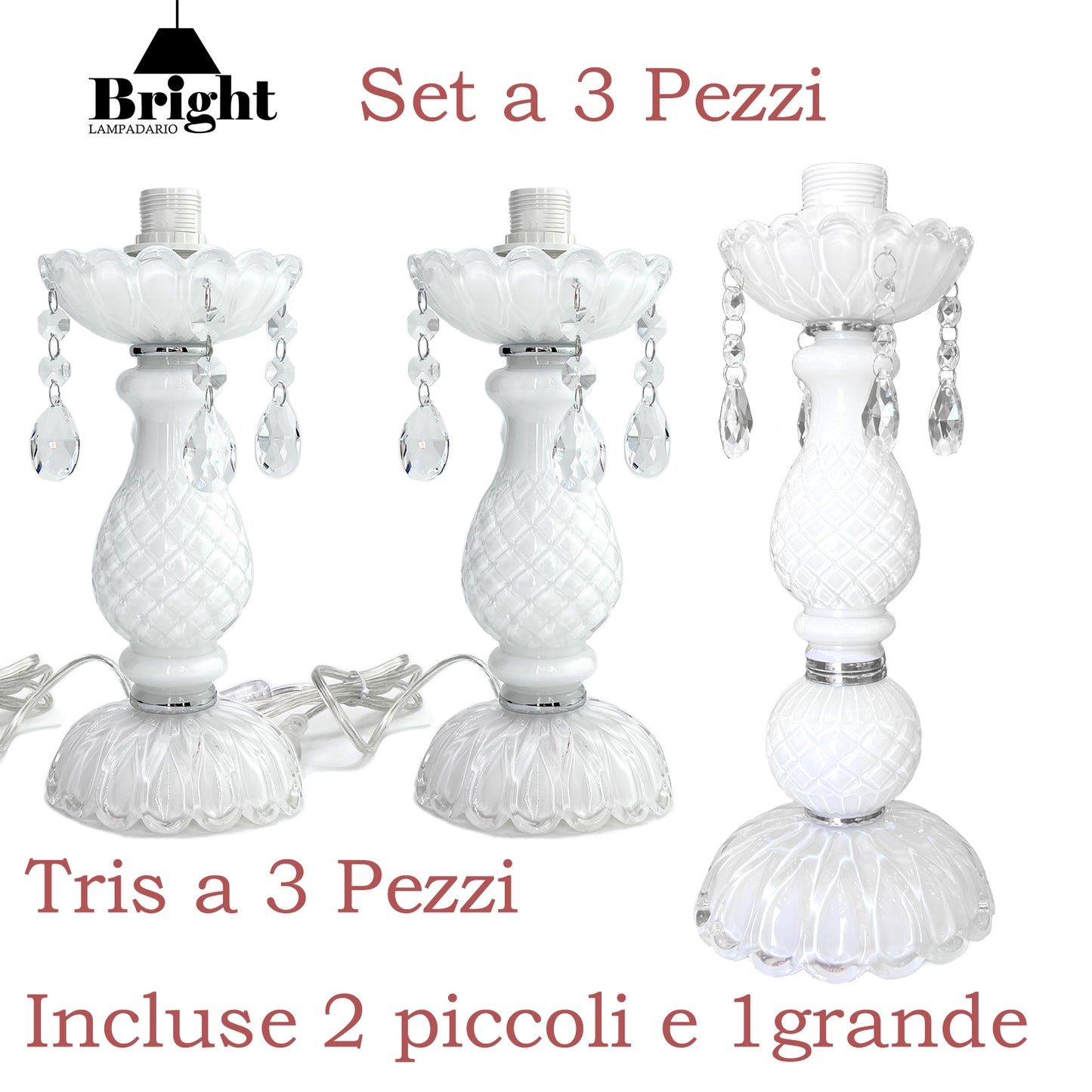 Lumetto BIANCO Tris Classico Vintage/lumi da comodino tavolo/in vetro…