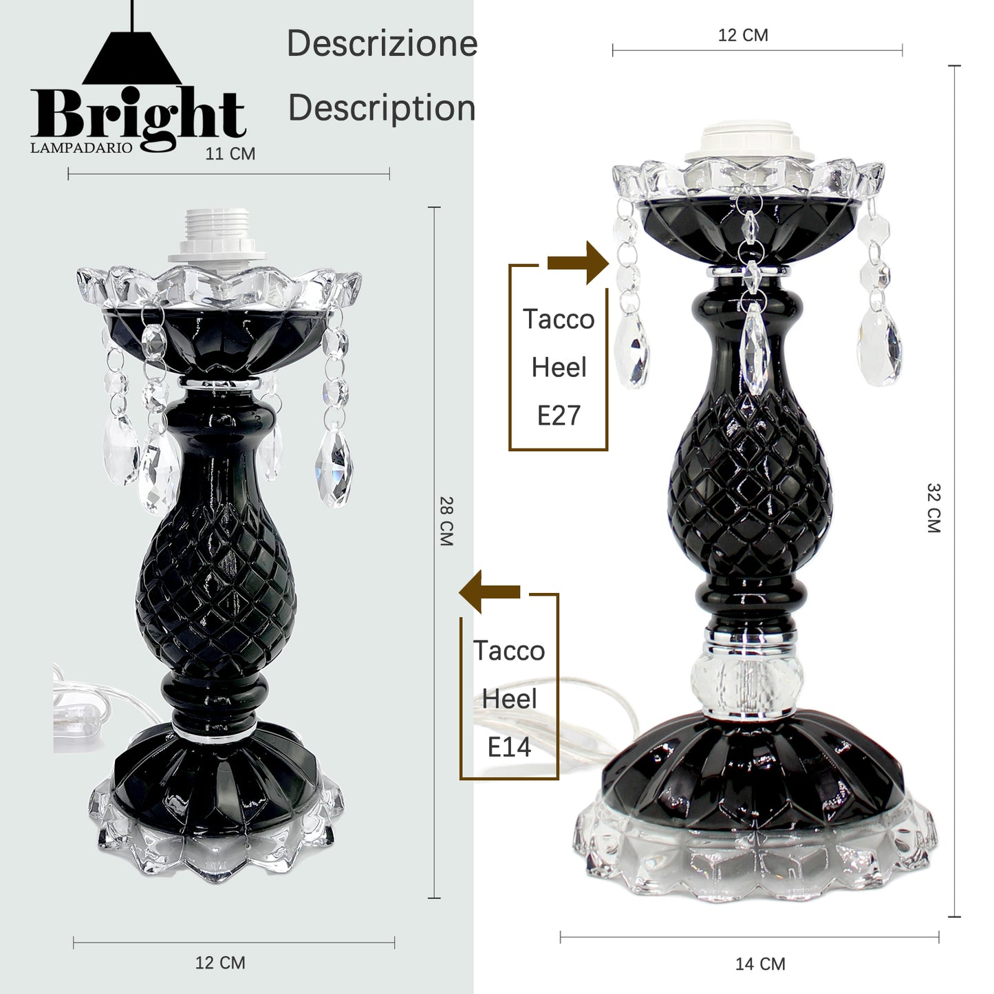 Lumetto NERO Tris Classico Vintage/lumi da comodino tavolo/in vetro…