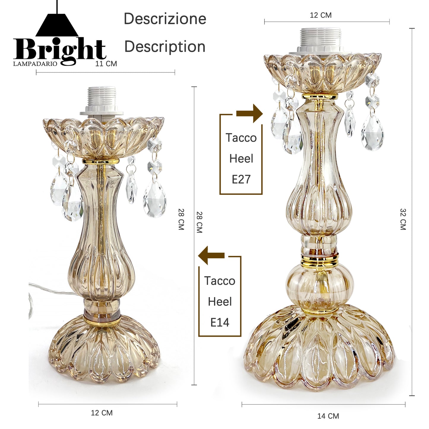 Lumetto AMBRA Tris Classico Vintage/lumi da comodino tavolo/in vetro…