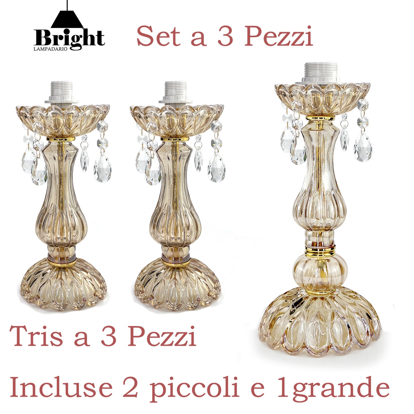 Lumetto AMBRA Tris Classico Vintage/lumi da comodino tavolo/in vetro…