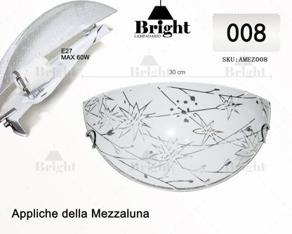 Applique da Parete a Mezzaluna in Vetro E27 30cm - Stile Classico Vintage Tradizionale