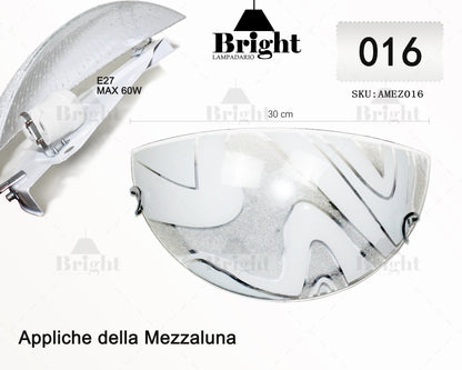 Applique da Parete a Mezzaluna in Vetro E27 30cm - Stile Classico Vintage Tradizionale