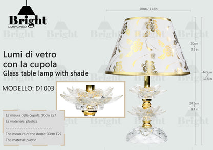 Lumetto di Vetro con paralumi mod.1003Fiori di loto lumi da comodino tavolo/lumetti in vetro