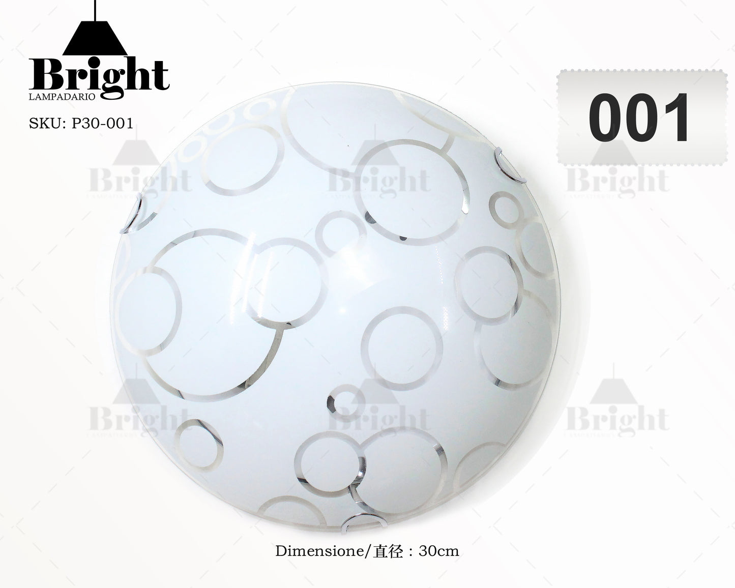 Runde Deckenlampe aus Glas mit einfacher moderner Lampenfassung von 30 cm