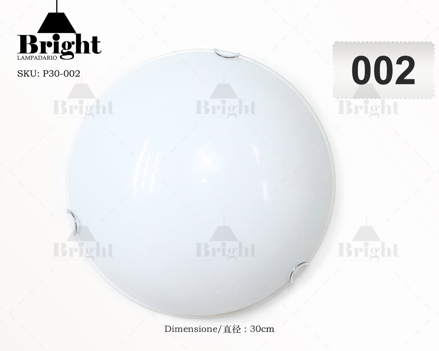 Runde Deckenlampe aus Glas mit einfacher moderner Lampenfassung von 30 cm