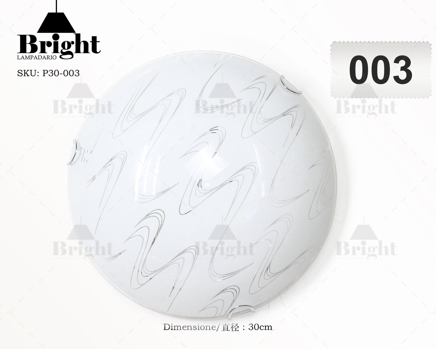 Runde Deckenlampe aus Glas mit einfacher moderner Lampenfassung von 30 cm