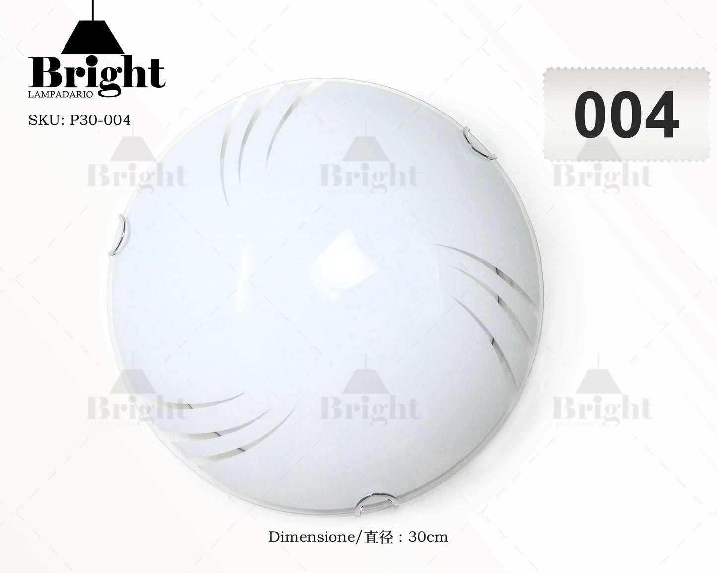 Runde Deckenlampe aus Glas mit einfacher moderner Lampenfassung von 30 cm