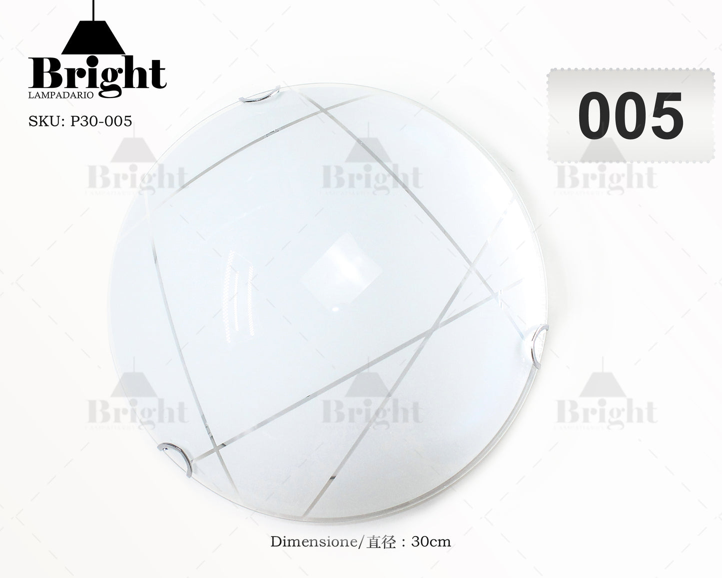 Runde Deckenlampe aus Glas mit einfacher moderner Lampenfassung von 30 cm