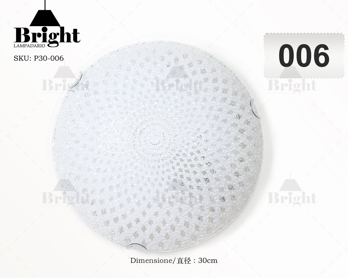 Runde Deckenlampe aus Glas mit einfacher moderner Lampenfassung von 30 cm