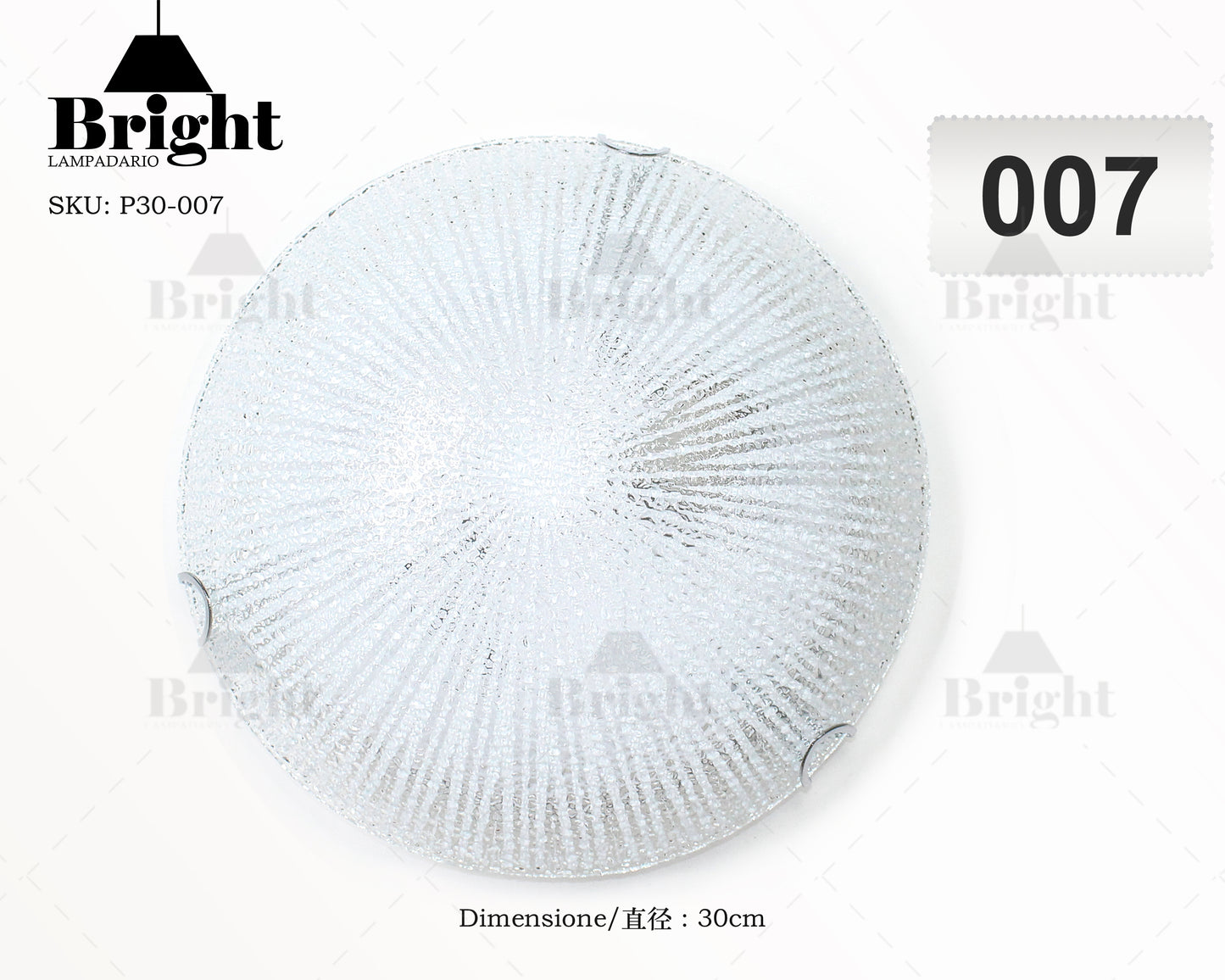 Runde Deckenlampe aus Glas mit einfacher moderner Lampenfassung von 30 cm