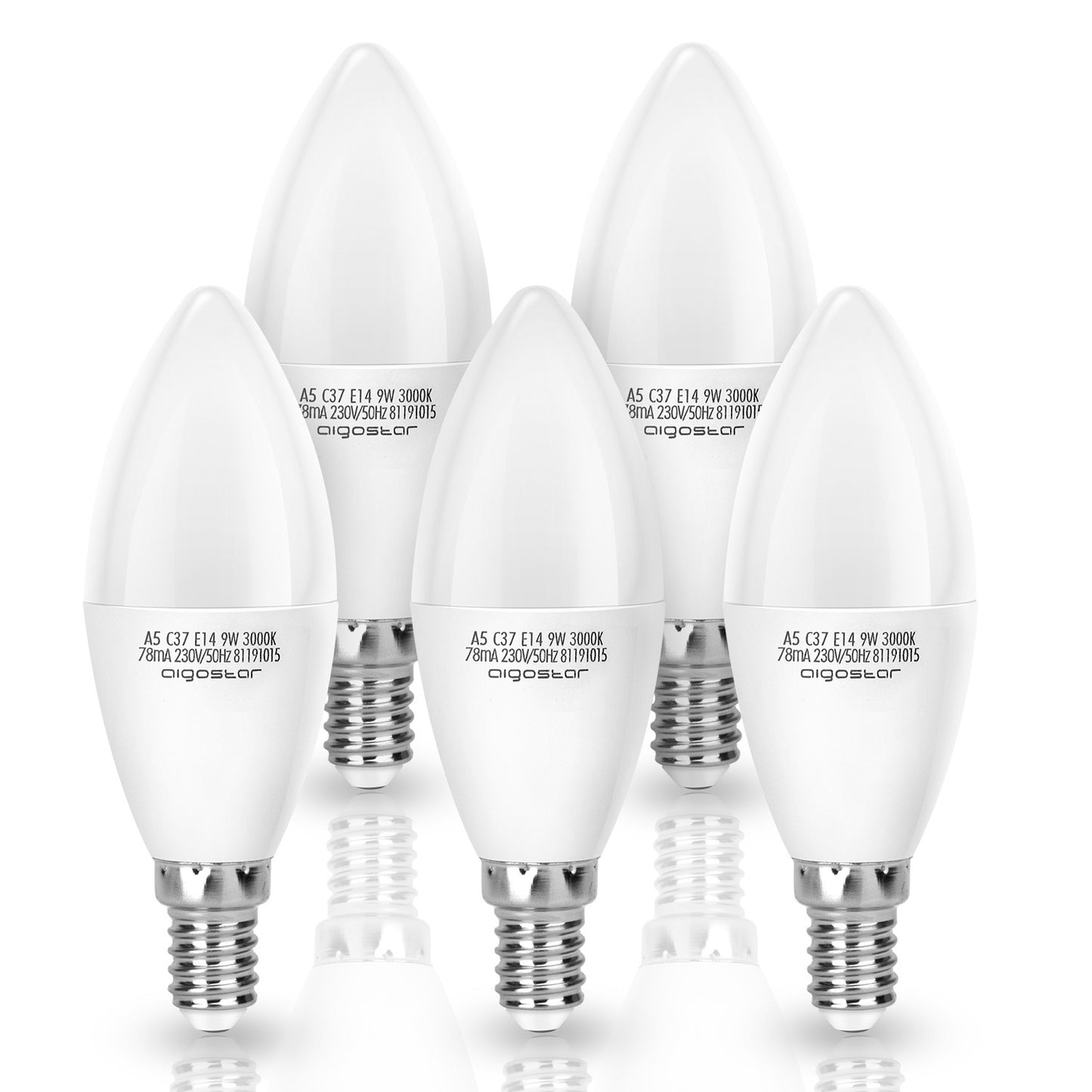 Lampadina LED A5 C37, 9W (equivalente a 62 W), luce calda 3000 K, 675 lumen, CRI> 80,  5 pezzi [Classe energetica A+]