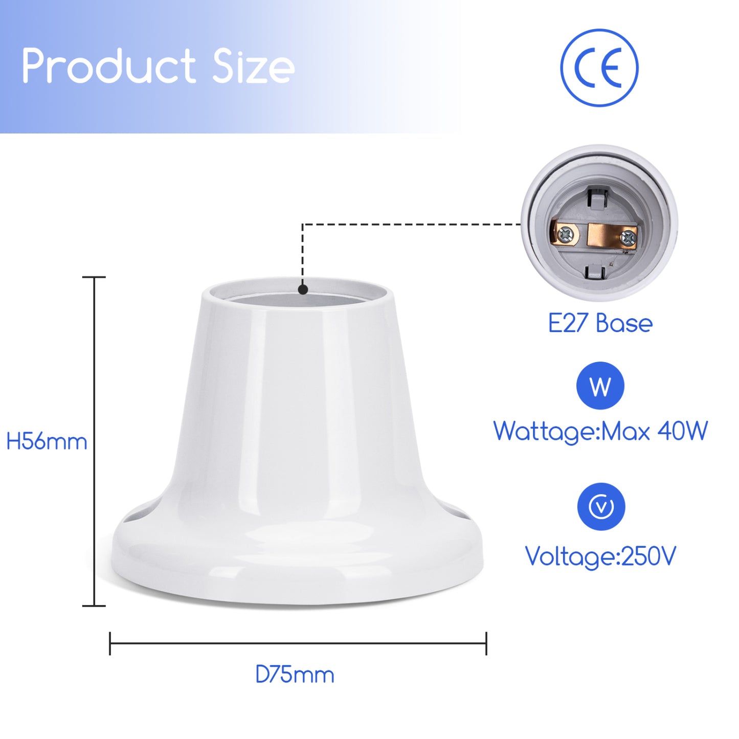 Portalampada E27 da parete Base Supporto Plastica per Lampada da Garage Soffitto,AC 250V,40W, Materiale elettrico