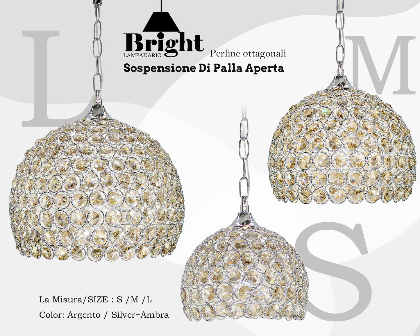 Eleganter Kronleuchter Open Ball Bernstein Achteckig Pendelleuchte Kücheninsel E27 Aluminium Pendelleuchte Silber/Gold