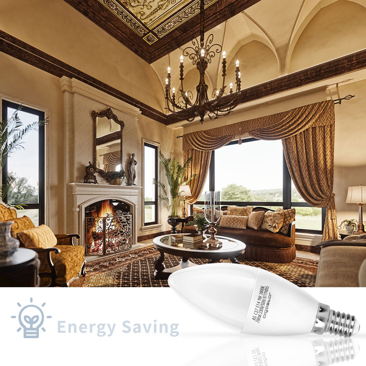 Lampadina LED A5 C37, 9W (equivalente a 62 W), luce calda 3000 K, 675 lumen, CRI> 80,  5 pezzi [Classe energetica A+]