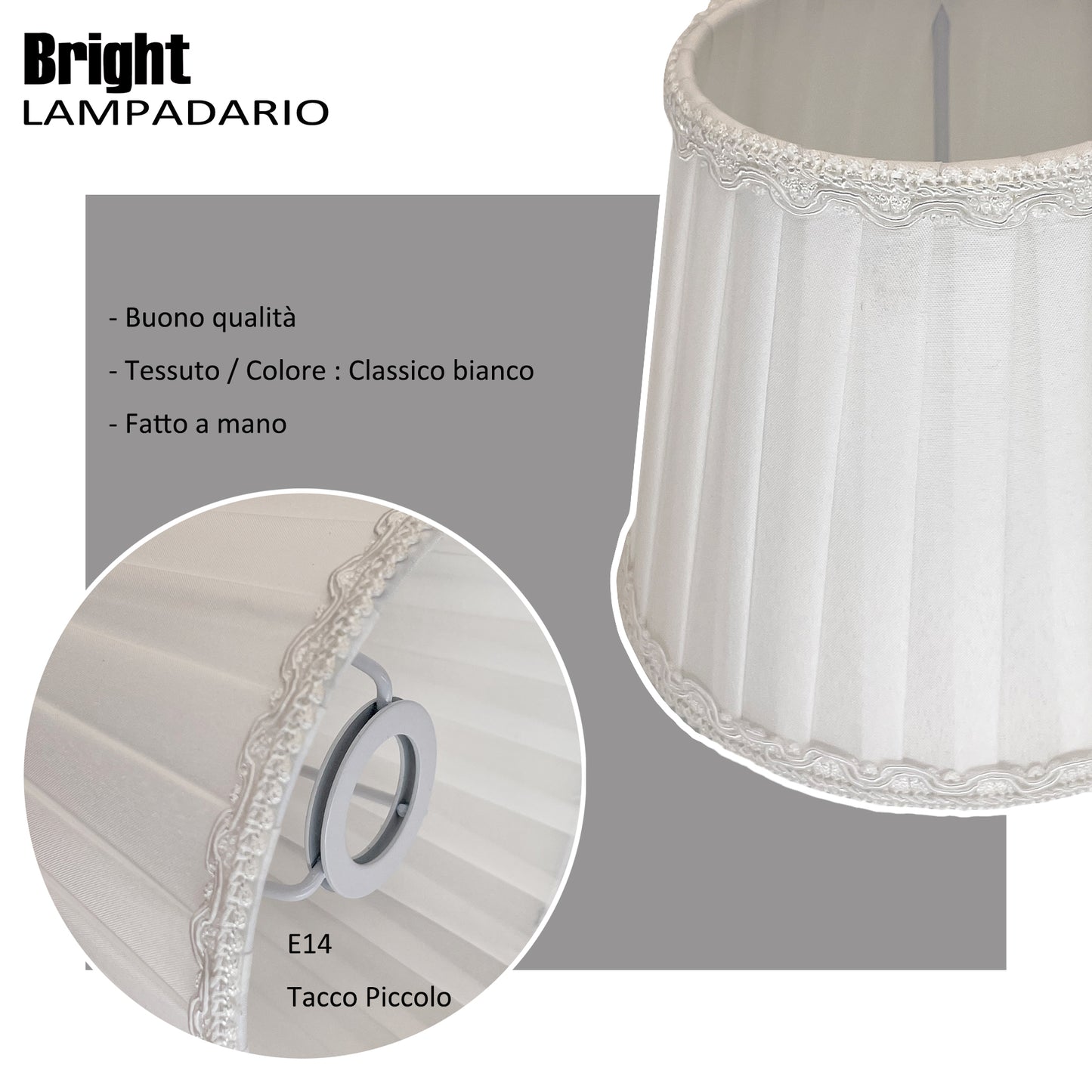 Paralume 15CM E14 modello classico in Tessuto Pieghettato Ricambio Lampadario