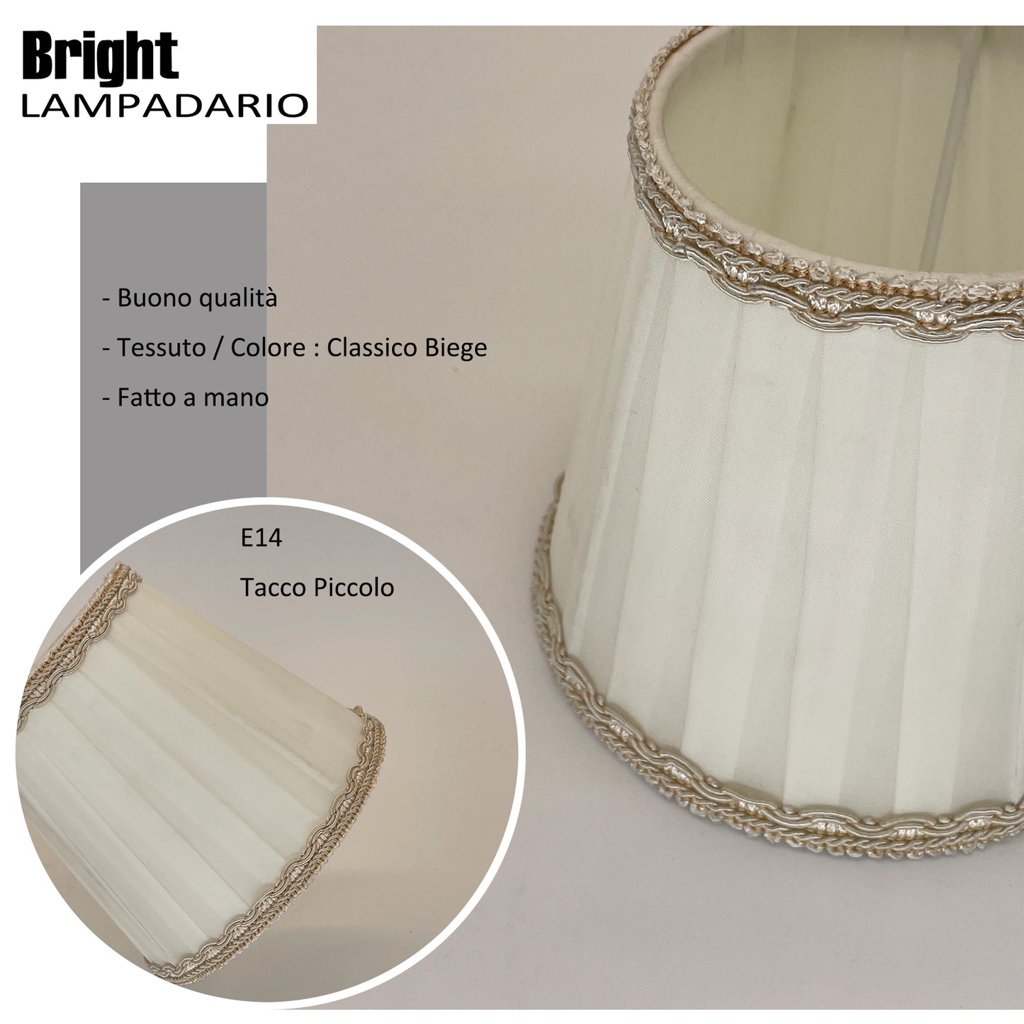 Paralume 15CM E14 modello classico in Tessuto Pieghettato Ricambio Lampadario
