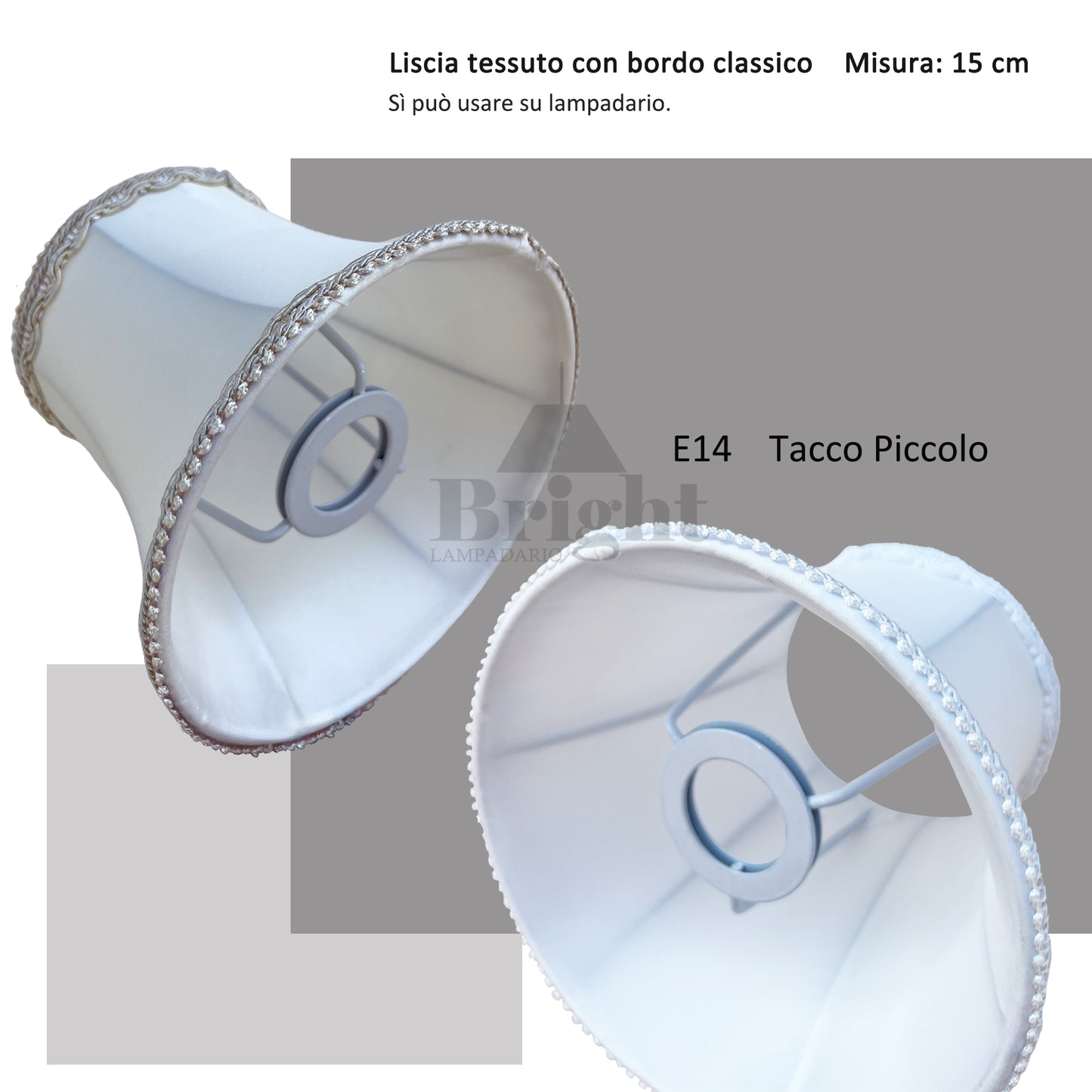Lampenschirme aus glattem Stoff mit einem Rand von 15 cm x Kronleuchter/Kuppeln in Stoff E14